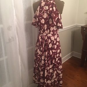 Brown Floral Summer Midi Dress
